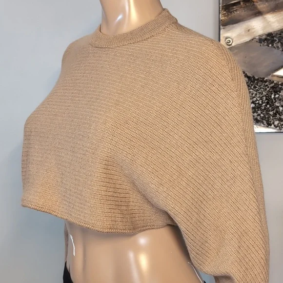 Wilfred Free Aritzia Lolan Cropped Sweater 100% Merino Wool Tan Womens Small - Picture 6 of 13